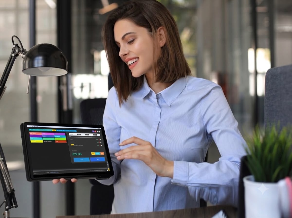 Tablet EPOS Libra 1 in modalità palmare per prendere ordini al tavolo