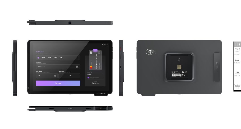 Tablet EPOS Libra 1 — disegno tecnico del prodotto da sei angolazioni