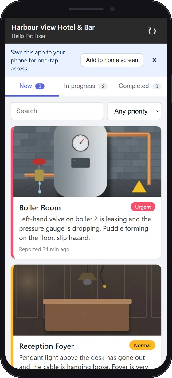 The maintenance app offering to be saved to the phone's home screen