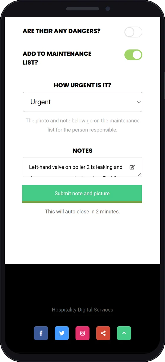 Flagging a job for maintenance with a priority and a note