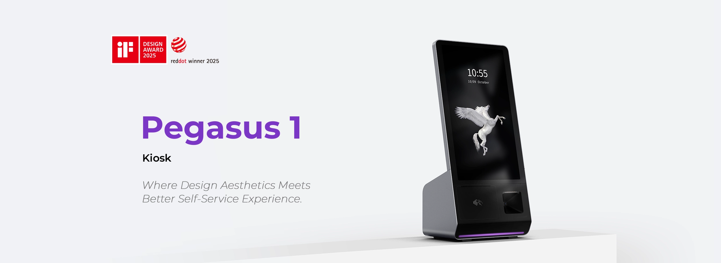 Pegasus 1 self-service kiosk — 15.6 inch FHD portrait touchscreen with QR payments